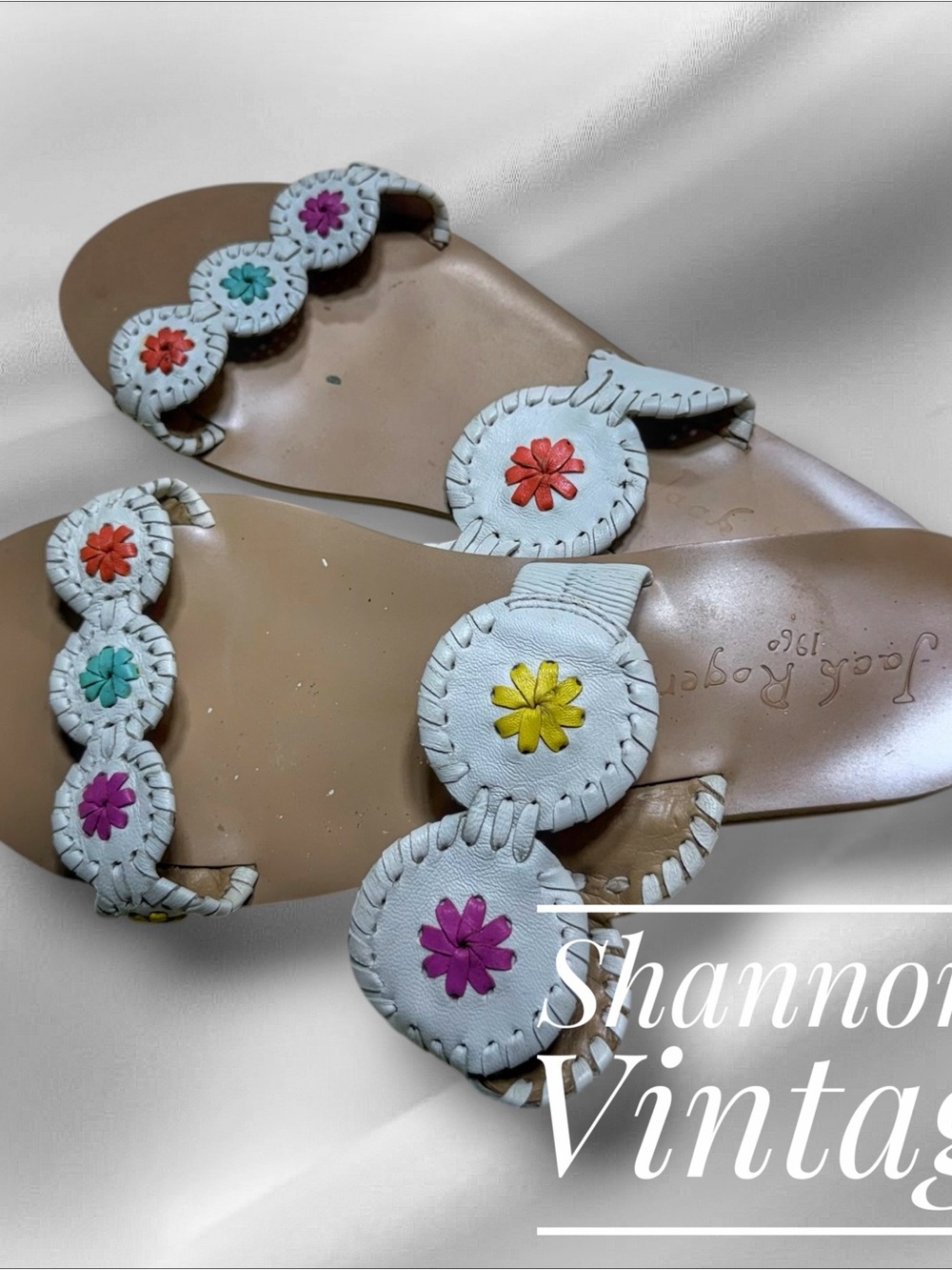 Jack Rogers Women’s sz 8.5 Whipstitched Floral Lauren Sandals